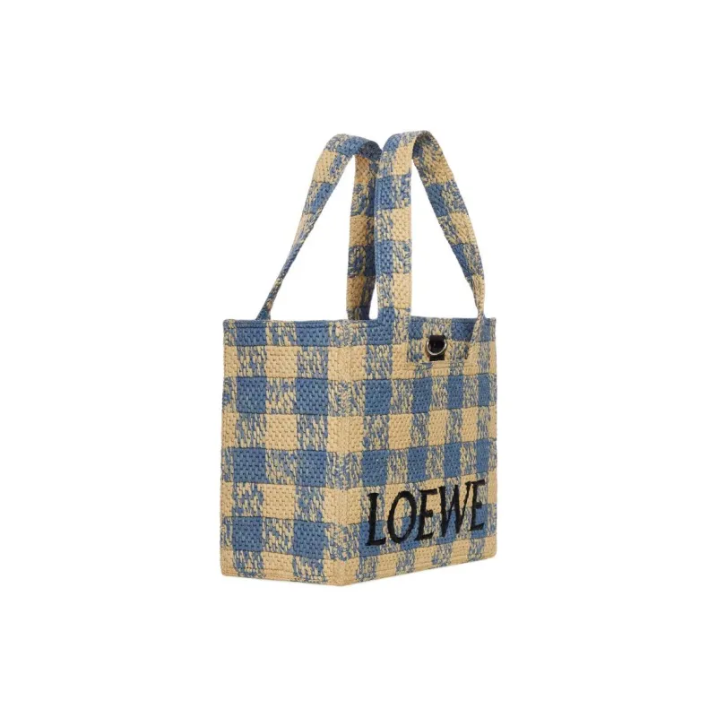 LOEWE Font Tote Raffia Tote Bag, Shopping Bag, Shoulder Bag, Handbag Medium Size Women's Beige & Blue-2