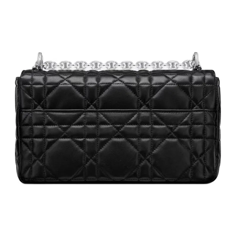 DIOR Caro Macrocannage Lambskin Shoulder Bag Medium Size Women's Black-3