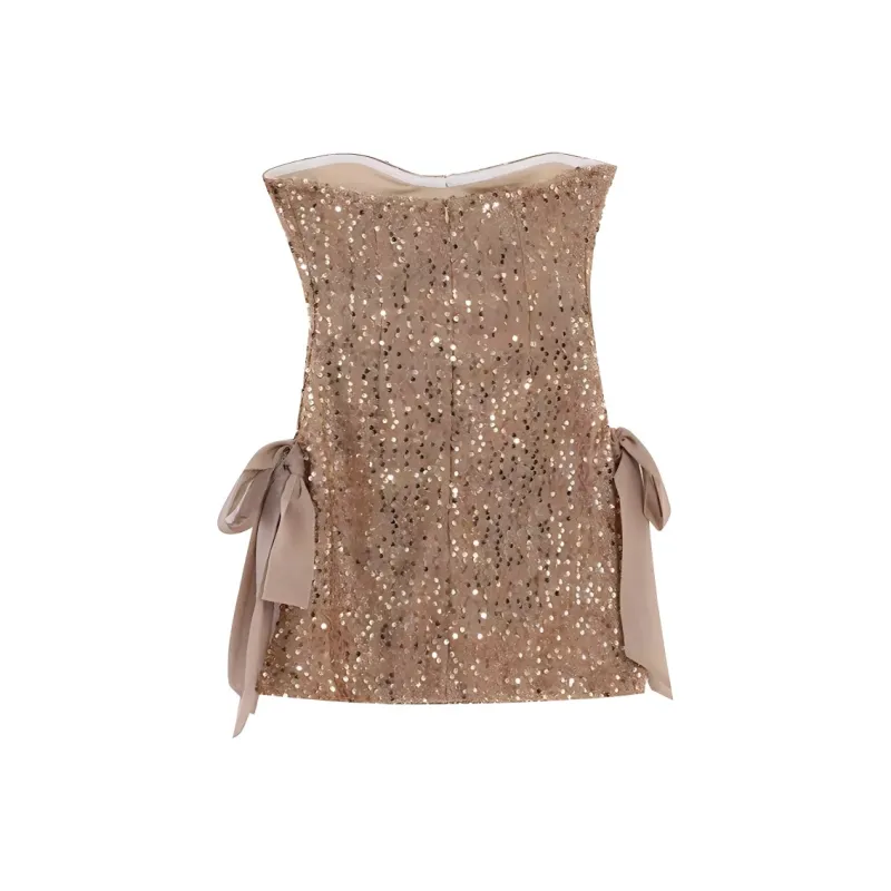 CZMO Sleeveless Dresses Women's Sequins Champagne-1