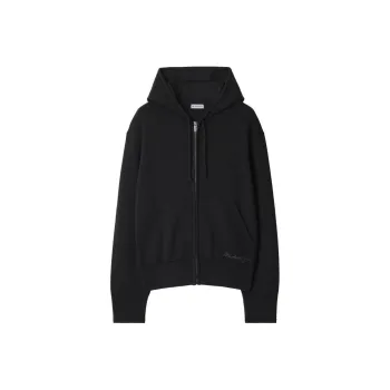 Burberry Logo Embroidered Zip Up Drawstring Hoodie