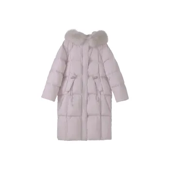 Fstudio Fall And Winter Korean Style Languid Long Down Jacket With Fur Collar Coat Women's Pink