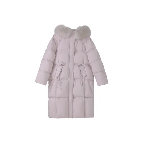 Fstudio Fall And Winter Korean Style Languid Long Down Jacket With Fur Collar Coat Women's Pink