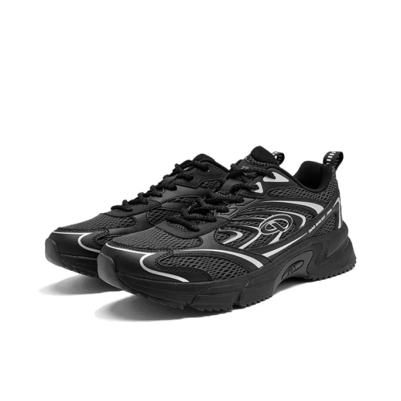 QIAODAN Non slip Lightweight Low Top Casual Running Shoes Men's Black Gray-1