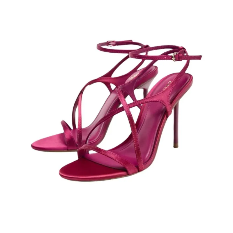 ZARA One Strap Sandals 11cm Women's Pink-2