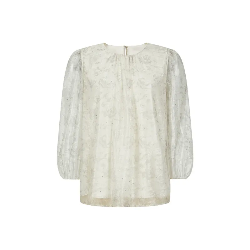 JZ. ANNAKRO Chiffon Shirt Women's Floral Light Beige-0