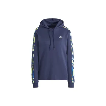 Adidas Vibrant Print 3-Stripes Hoodie Sweatshirt Women's Navy Blue