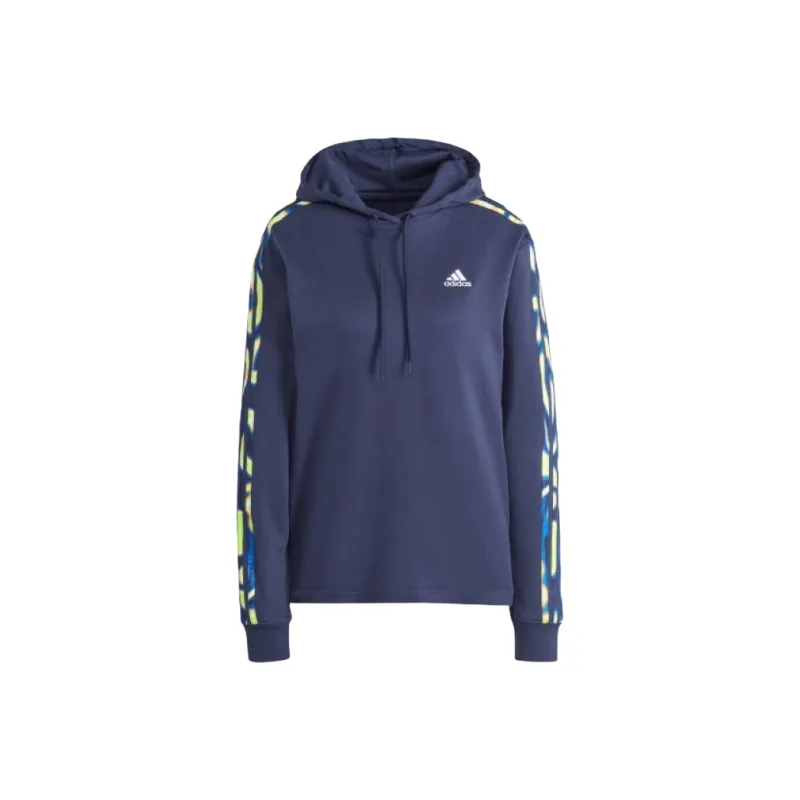 Adidas Vibrant Print 3-Stripes Hoodie Sweatshirt Women's Navy Blue-0