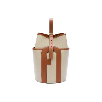 Furla Fabric Bucket Bag Handbag Medium Size Women's Brown & Beige