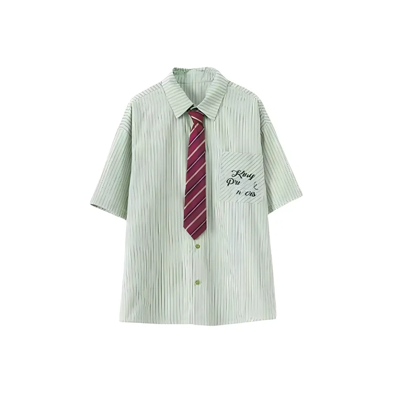 KKX Shirt Women's Green Stripes[Shirt+Tie]-0