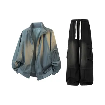 ROSECREED Casual Sportswear Unisex Gray Jacket+Black Jeans