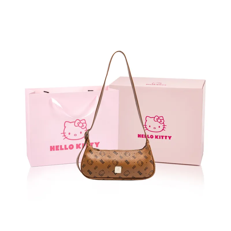 MESUCA Sanrio Hello Kitty Collaboration Kitty Series PU Shoulder Bag Women's Pink/Brown/Milk Tea-6
