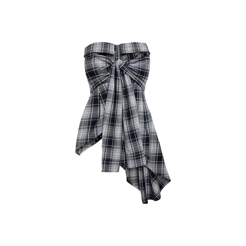 RTNH Summer Strapless Top Women's Black White Plaid-0