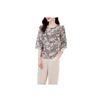 Yi Mengyuan 3/4 Sleeved Silk Shirt Women's Coconut Tree Flower