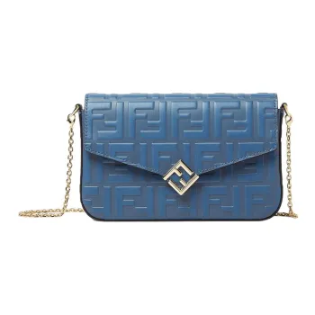 FENDI FF Diamonds Series Calfskin Shoulder Bag Women's Blue
