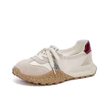 JOSINY Vintage Fashion, Ballet German Army Trainers Low Top Versatile Sporty Style, Casual Shoes Women's Beige Red