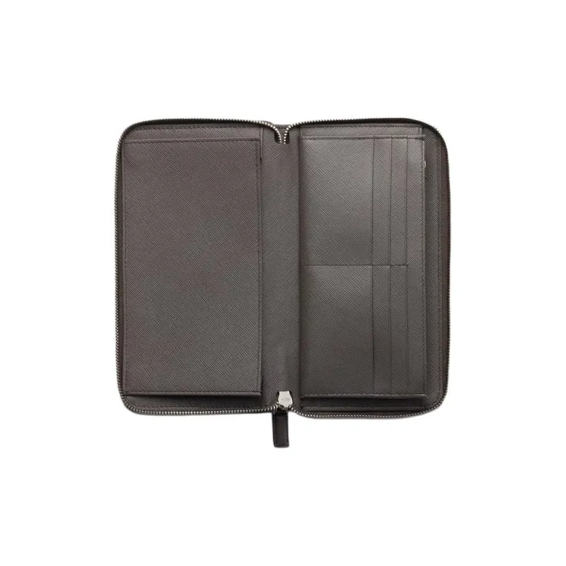 PRADA Saffiano Calfskin Clutch Wallet Men's Gray-3