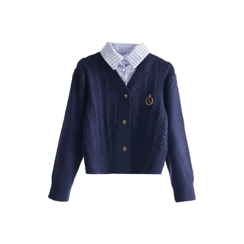 EOEI Knitwear Women's Blue Mock Two Piece Top