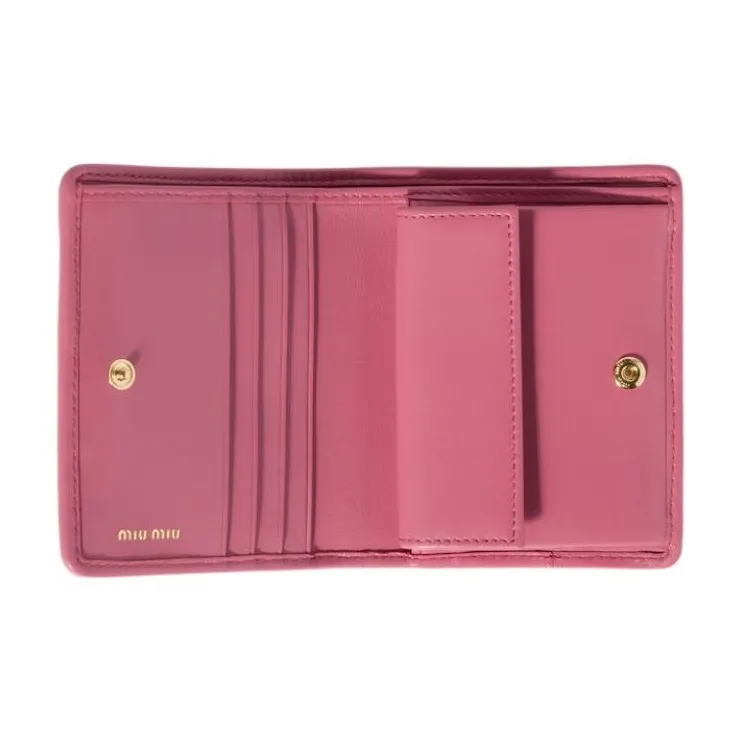 MIU MIU Matelassé Lambskin Card Holder, Wallet Trumpets Women's Autumn Begonia Pink Red-3