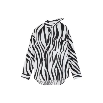 Jacquemus SS25 Zebra Arty Print Asymmetric Shirt Women's Black White/Black White