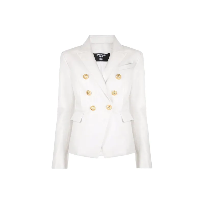 BALMAIN Double breasted Leather Blazer-0