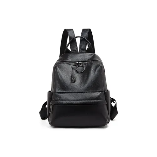 Old Man's Head Top Grain Cow Leather Backpack Women's Black/Gray/Pink