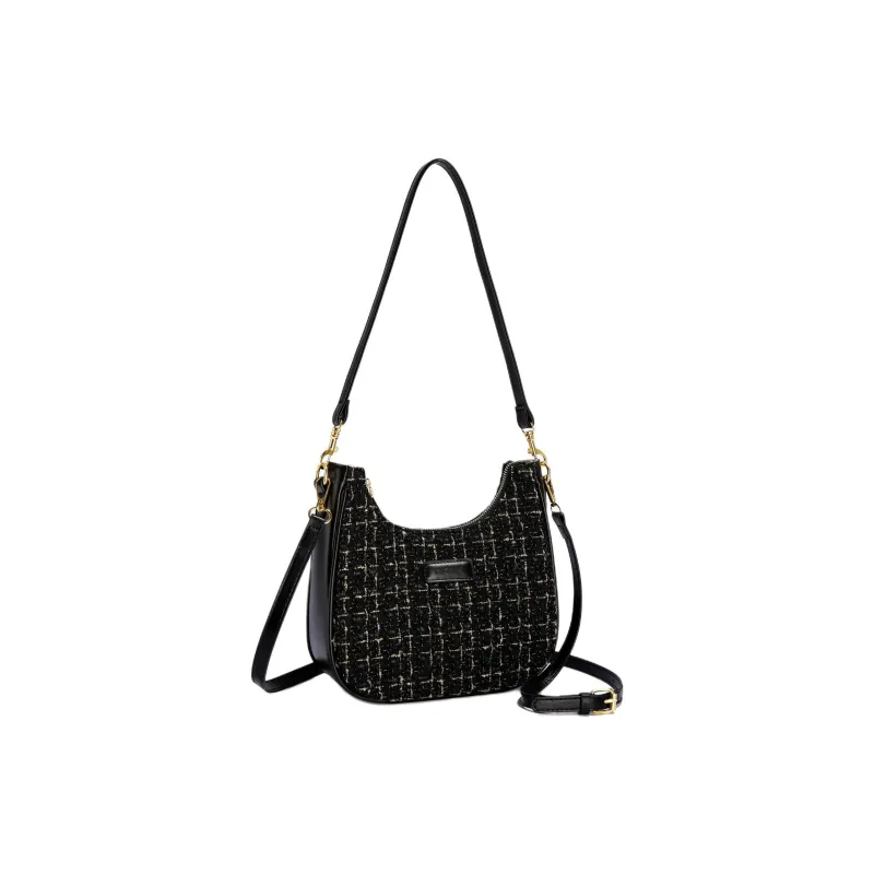 NOMK PU Crescent Bag, Small Square Bag, Shoulder Bag, Saddle Bag, Shoulder Bag Regular Women's Black/Brown-10