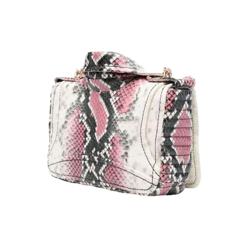 MOSCHINO Calfskin Crossbody Bag, Shoulder Bag Women's Pink & White-1