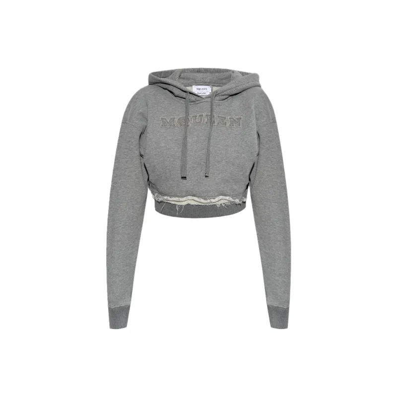 Alexander McQueen Drawstring Distressed Cropped Hoodie-0