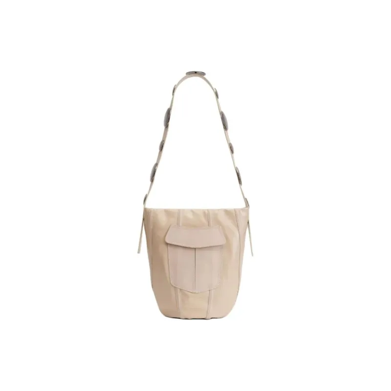 ZARA SRPLS Series Cow Leather Handbag, Shoulder Bag, Crossbody Bag Medium Size Women's Raw White-0
