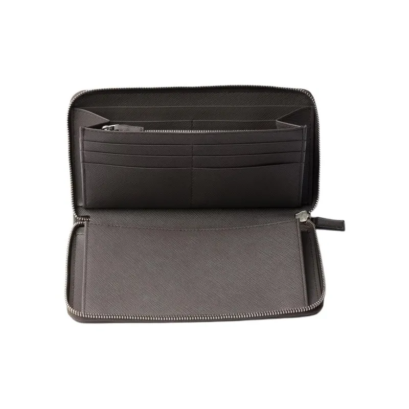 PRADA Saffiano Calfskin Clutch Wallet Men's Gray-2