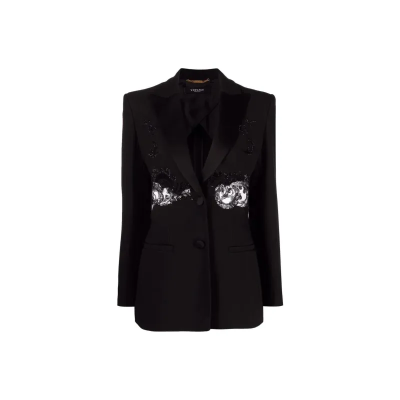 VERSACE Embroidered Silk Blend Blazer 'Black'-0