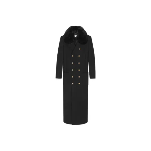 SAINT LAURENT Faux fur Trim Double breasted Coat