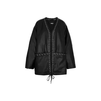Rotate Eyelet embellished Faux leather Coat
