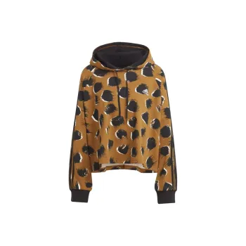Adidas ESSENTIALS 3-STRIPES ANIMAL PRINT HOODIE Sweatshirt Women's Brown
