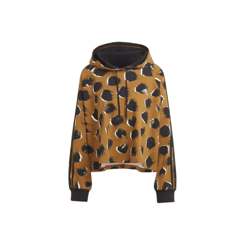 Adidas ESSENTIALS 3-STRIPES ANIMAL PRINT HOODIE Sweatshirt Women's Brown-0
