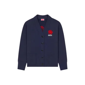 KENZO Drawn Varsity' Embroidered Cardigan Knitwear Women's Dark Blue