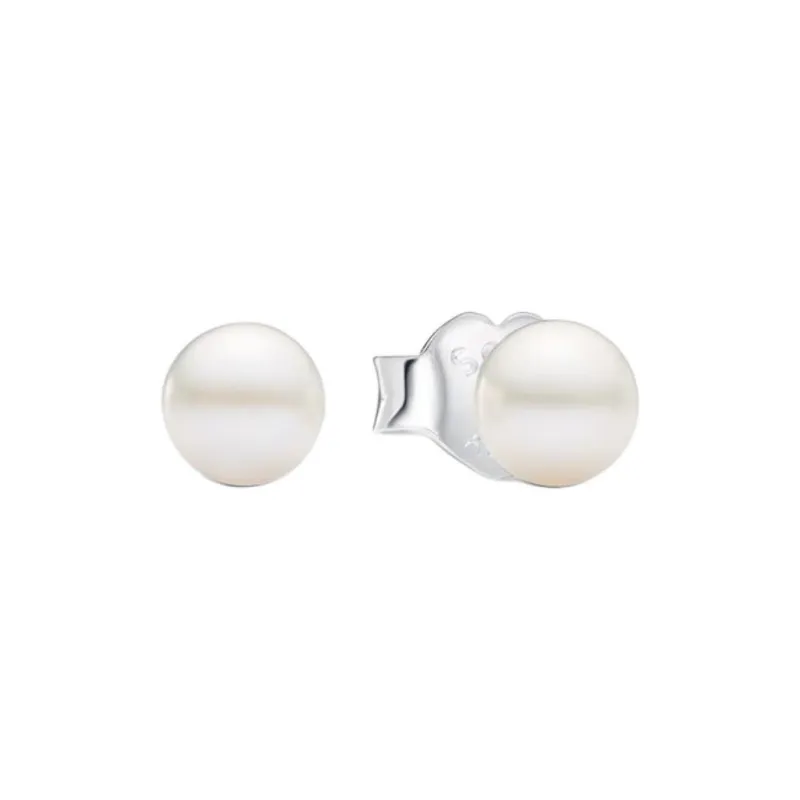 Pandora Freshwater Pearl, Sterling Silver Stud Earrings Unisex White-0