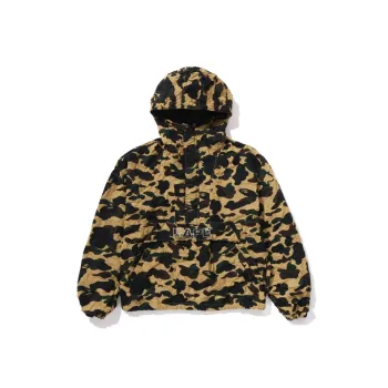A BATHING APE Women's Crinkle Effect 1st Camo Half Zip Hoodie Jacket Yellow
