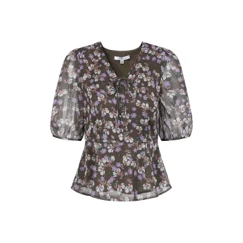 JZ. ANNAKRO Chiffon Shirt Women's Floral Coffee