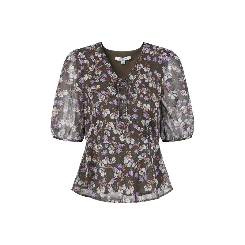 JZ. ANNAKRO Chiffon Shirt Women's Floral Coffee-0