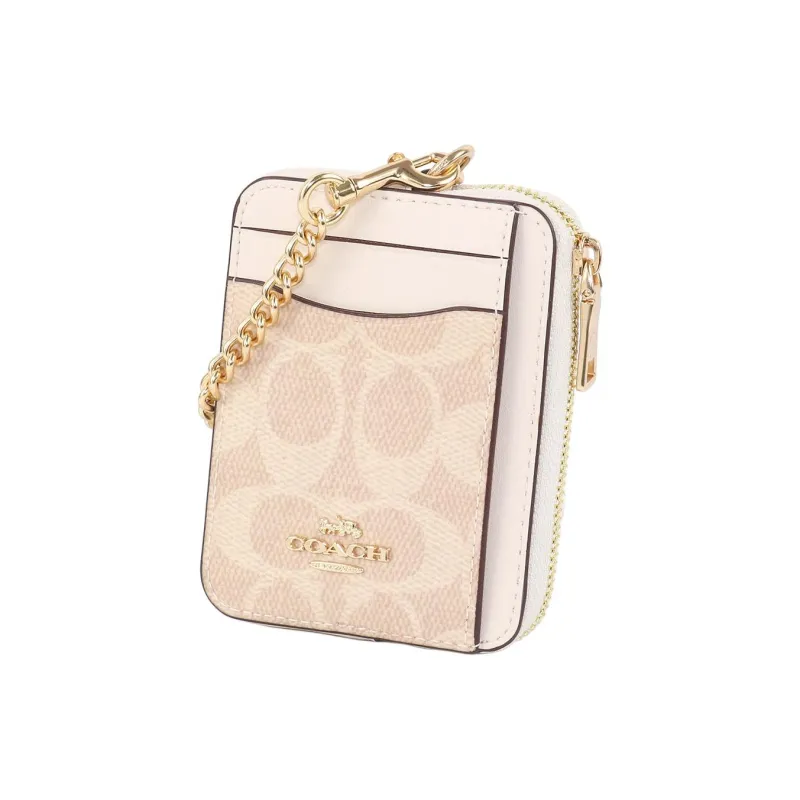 COACH Zip Top Card Case Artificial Leather With Recycled Leather Card Holder Women's Sand Yellow & Chalk White-3