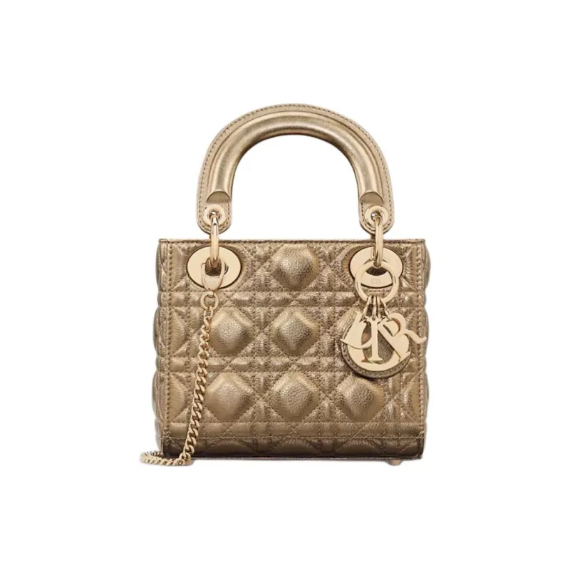 DIOR Lady Dior Calfskin One Shoulder Handbag Mini Women's Metal Bronze-0