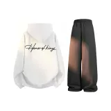 White Sweatshirt+Black Casual Pants