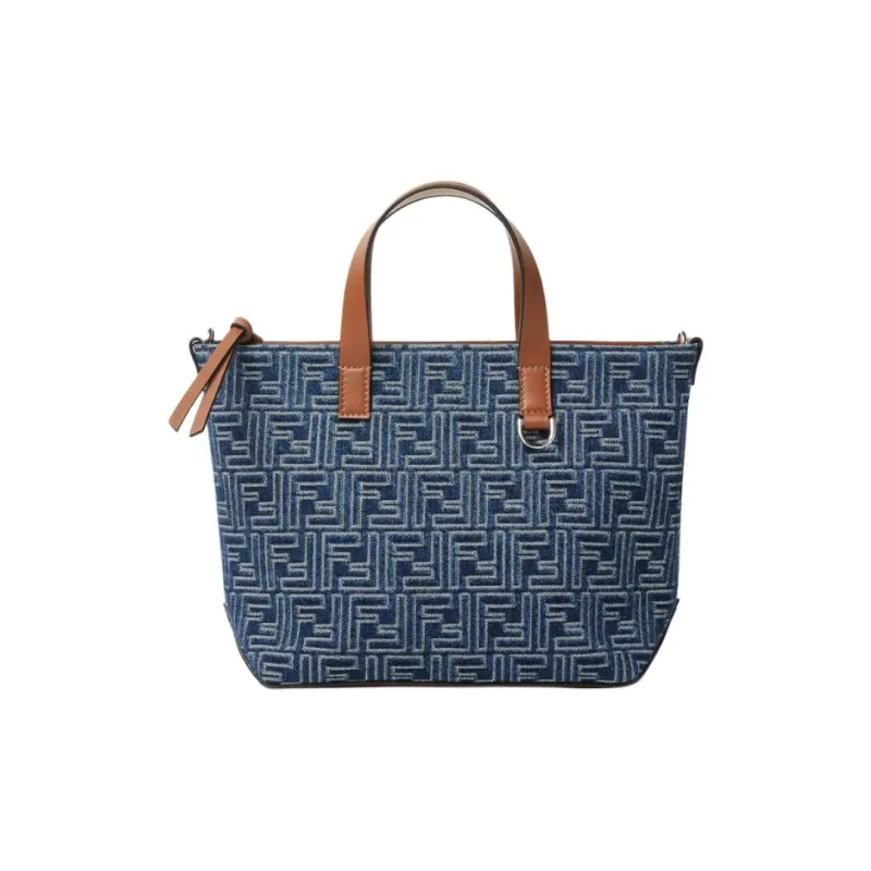 FENDI FF Leather Shopping Bag Handbag Trumpets Women's Dark Blue-0