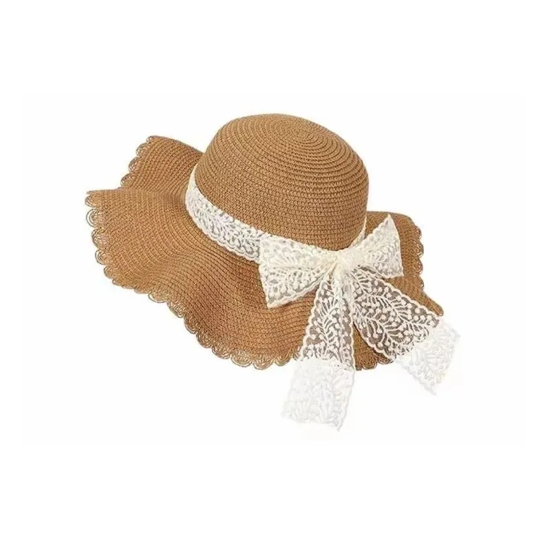 JKEM Straw Woven Sun Protection Hats Women's Beige/Khaki/Pink-3