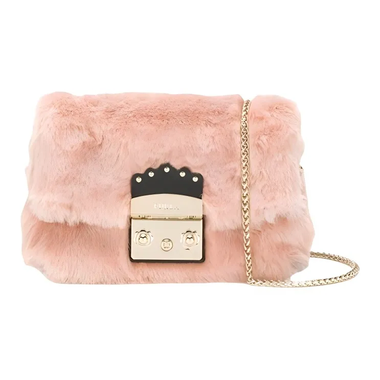 Furla Metropolis Collection Imitation Fur Shoulder Bag Small Size Women's Pink-1