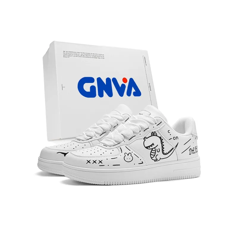 GNVA Abrasion Resistant Low Top Skateboard Shoes Unisex White-1