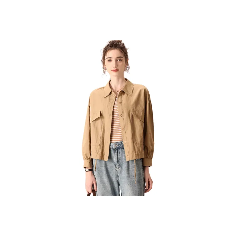 FENHONGMALI Jackets Coats Women's Khaki-0
