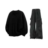 Black Knitwear+Black Pants