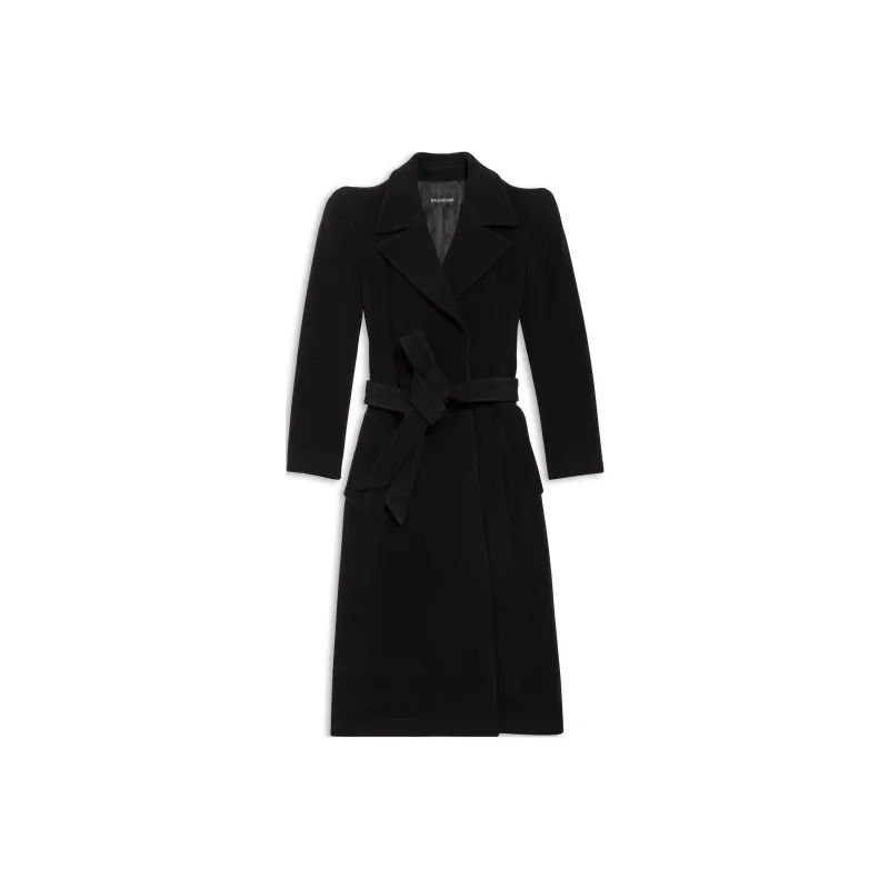 Balenciaga Women's'S Round Shoulder Fitted Coat In Black Black-0